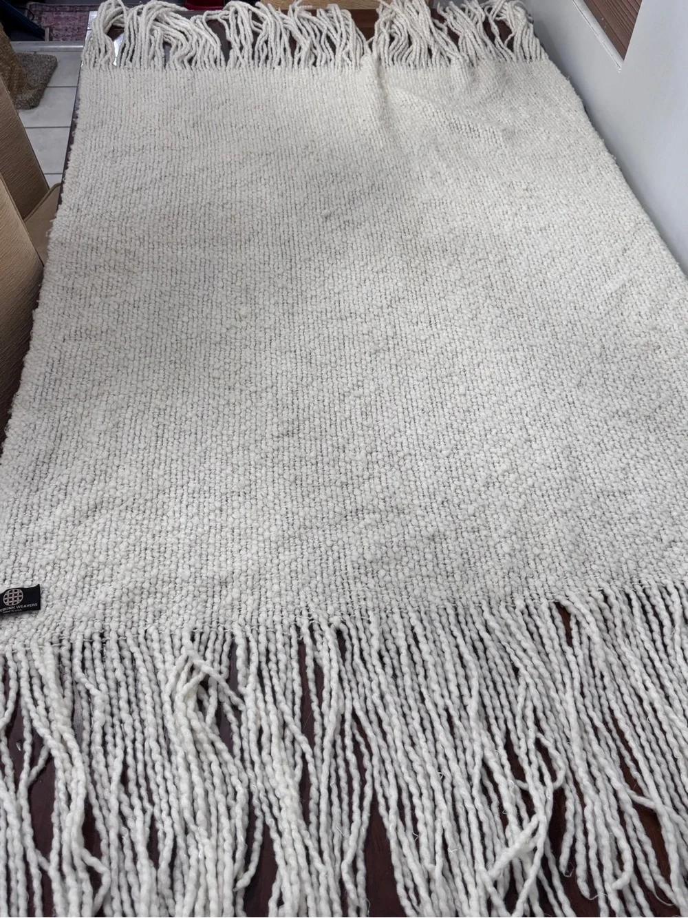 Cozy Cream Fringe Throw Blanket - Kennebunk  Weavers
